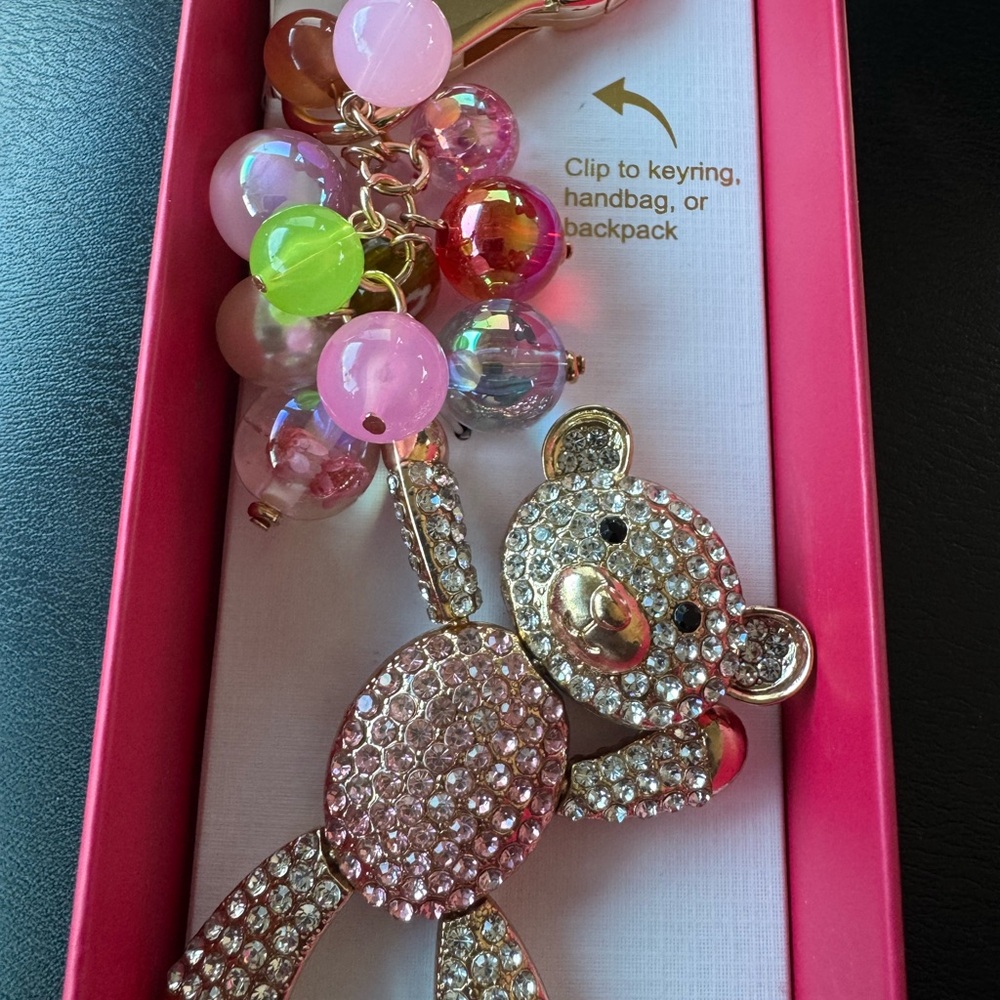 Piper K Sparkling Bear Bag Charm Keychain with Colorful Beads